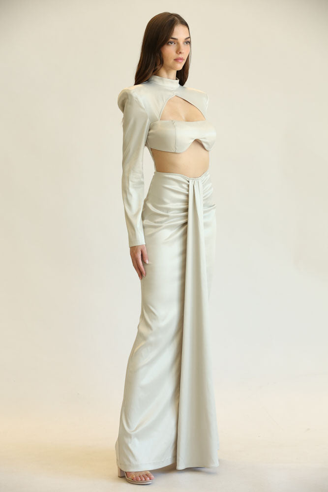 White Amphitryon Opulence Cutout Gown for women, featuring elegant design and stylish cutouts, perfect for formal occasions.