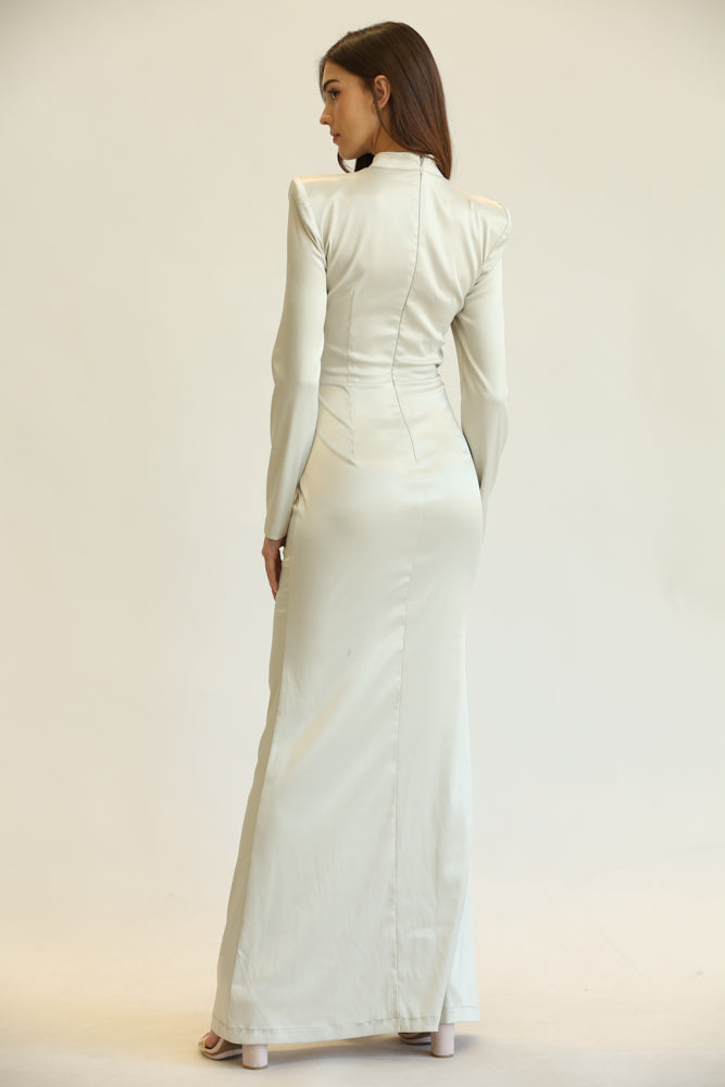 White Amphitryon Opulence Cutout Gown for women, featuring elegant design and cutout details, shown in this stylish clothing image.
