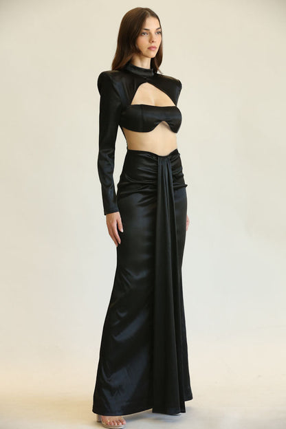 White Amphitryon Opulence Cutout Gown for women, elegant evening dress with stylish cutouts and flowing fabric.