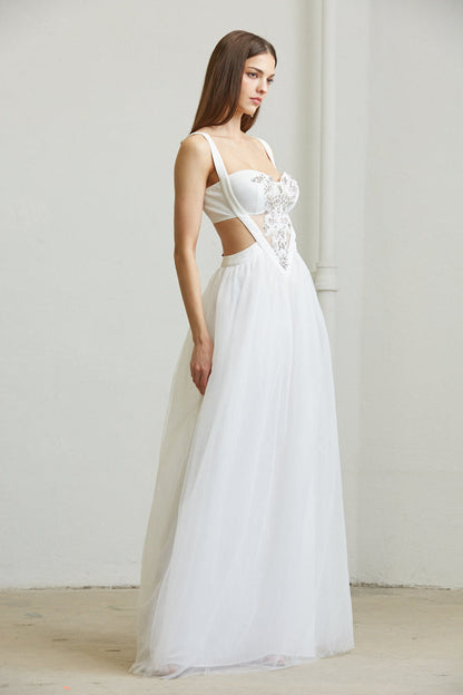 White Amphitryon Winona Dress for women, showcasing a stylish, elegant dress with a flowing design and modern silhouette.