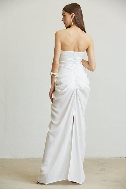 White Amphitryon Winona Dress for women, featuring a stylish, flowy silhouette with floral patterns and short sleeves.