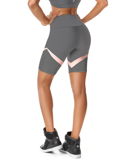 Grey Calle Ocho women’s biker shorts by Red Medusa, activewear with a snug fit and elastic waistband, suitable for workouts and casual wear.