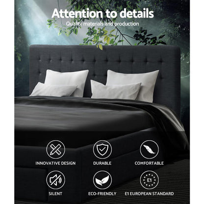 King size Artiss bed frame with 4 drawers in charcoal, featuring a modern design and sturdy construction from Ozdingo.