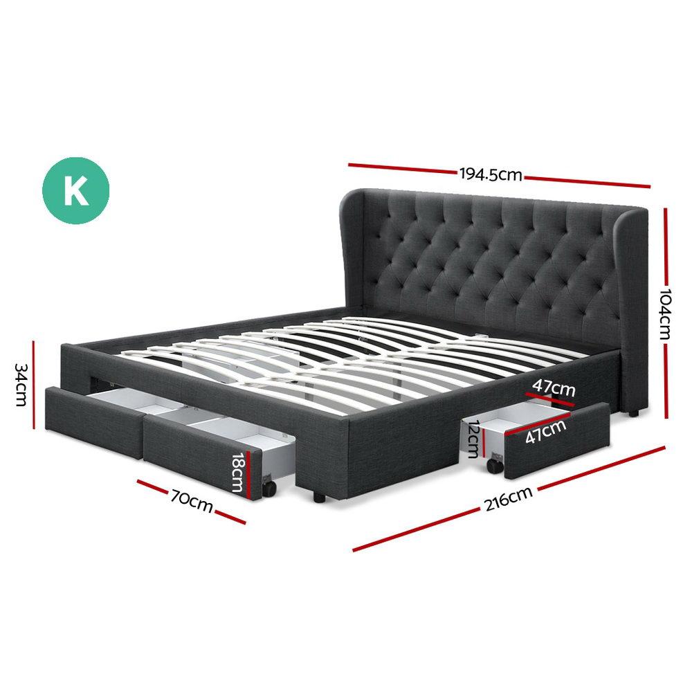 Charcoal King size Artiss Bed Frame with four drawers from Ozdingo&