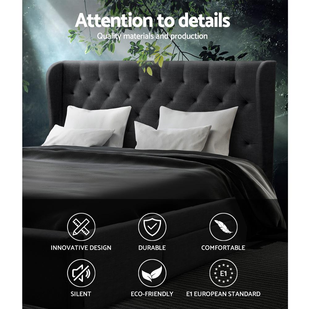 Charcoal Artiss King Size bed frame with four drawers, featuring a modern design and sturdy construction, by Ozdingo.