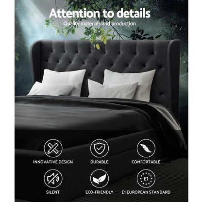 Charcoal Artiss King Size bed frame with four drawers, featuring a modern design and sturdy construction, by Ozdingo.