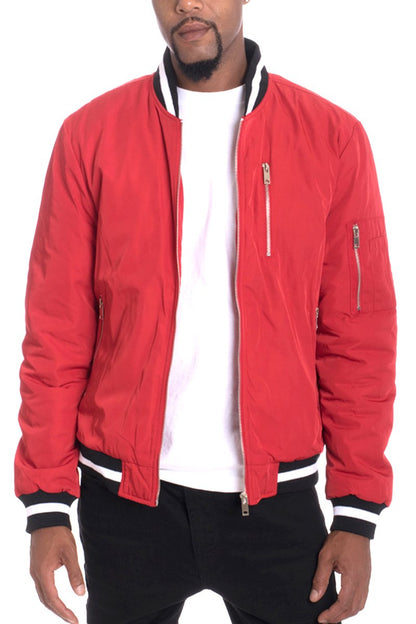 Lime Milo Luxe Twill Jacket in red, shown from the side, featuring a stylish tailored fit and classic collar.