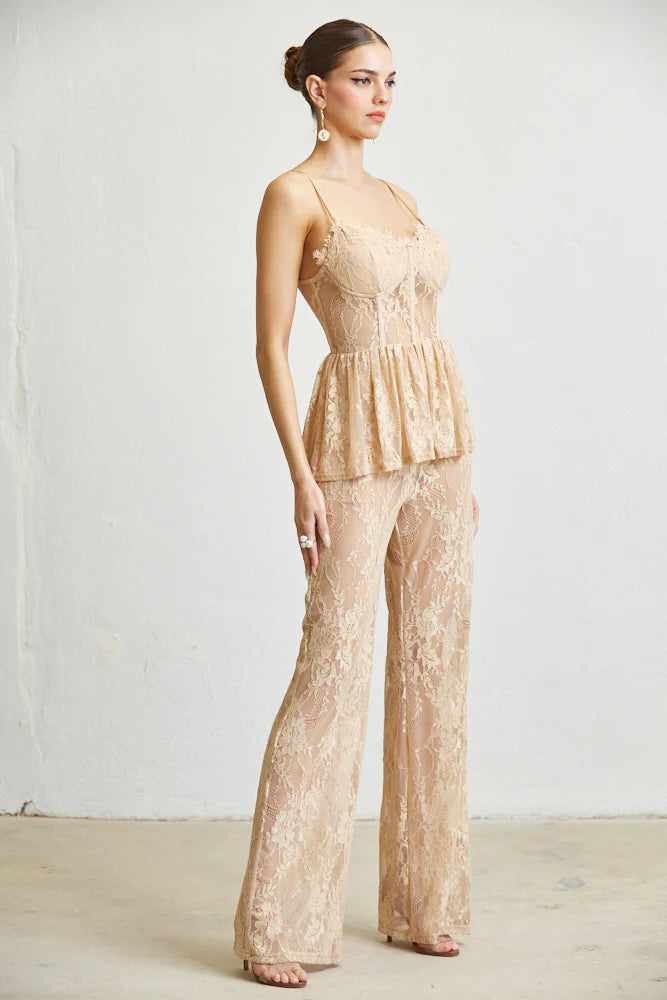 White Amphitryon Queeny sleeveless spaghetti strap jumpsuit, elegant party evening dress with a fitted silhouette and stylish design.