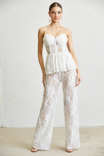 White Amphitryon Queeny sleeveless spaghetti strap jumpsuit for women, ideal for parties and evening events.