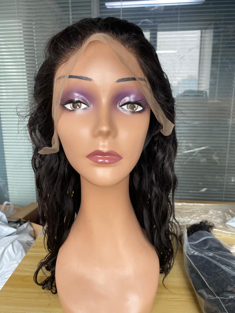 Cerise Alfie BeuMax Brazilian 13x4 water wave lace front human hair wig, natural hair texture, styled with water waves.