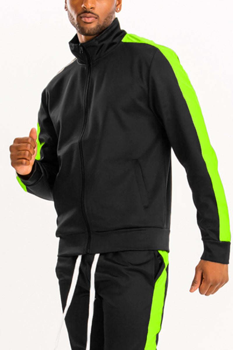 Lime Milo single stripe track jacket TJ123, stylish sporty jacket with bold stripe design, front zipper, and ribbed cuffs.