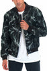 Lime Milo Bolt Print Bomber jacket with bold black and white geometric pattern, ribbed cuffs and collar, stylish outerwear.