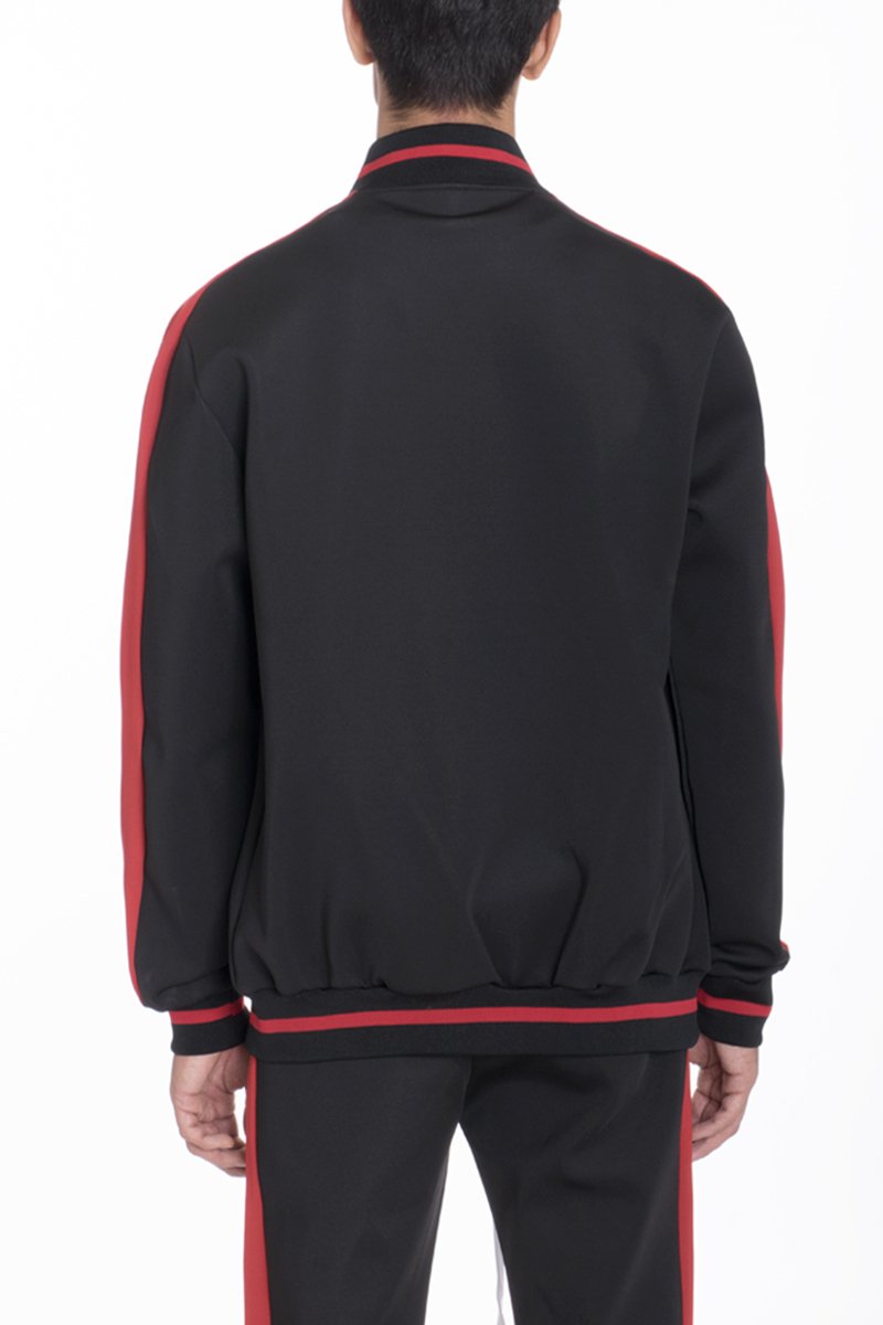 Lime Milo heavy weight solid track jacket in black, activewear with a front zipper and ribbed cuffs and hem.