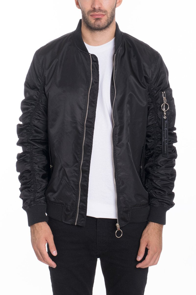 Lime Milo Flight Lined Bomber jacket in black, activewear style with a sleek, fitted design and front zipper closure.