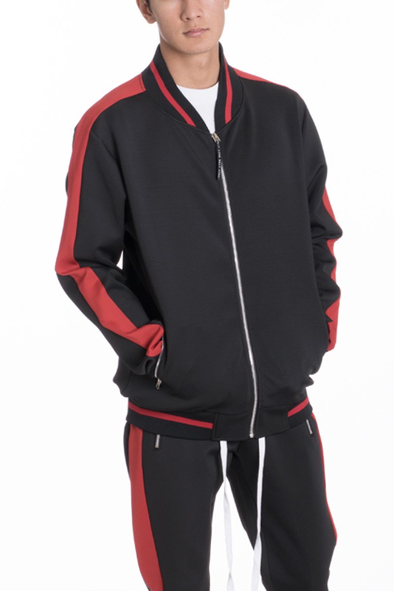 Lime Milo heavy weight solid track jacket in black, featuring a zip front and ribbed cuffs for activewear comfort.
