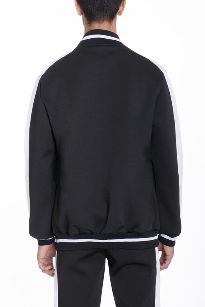 Lime Milo heavy weight solid track jacket for activewear, black color, front view with zip closure and sporty design