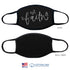 Orange Eunostus Faith black cotton face mask with butterfly design, made of soft fabric for comfortable wear.