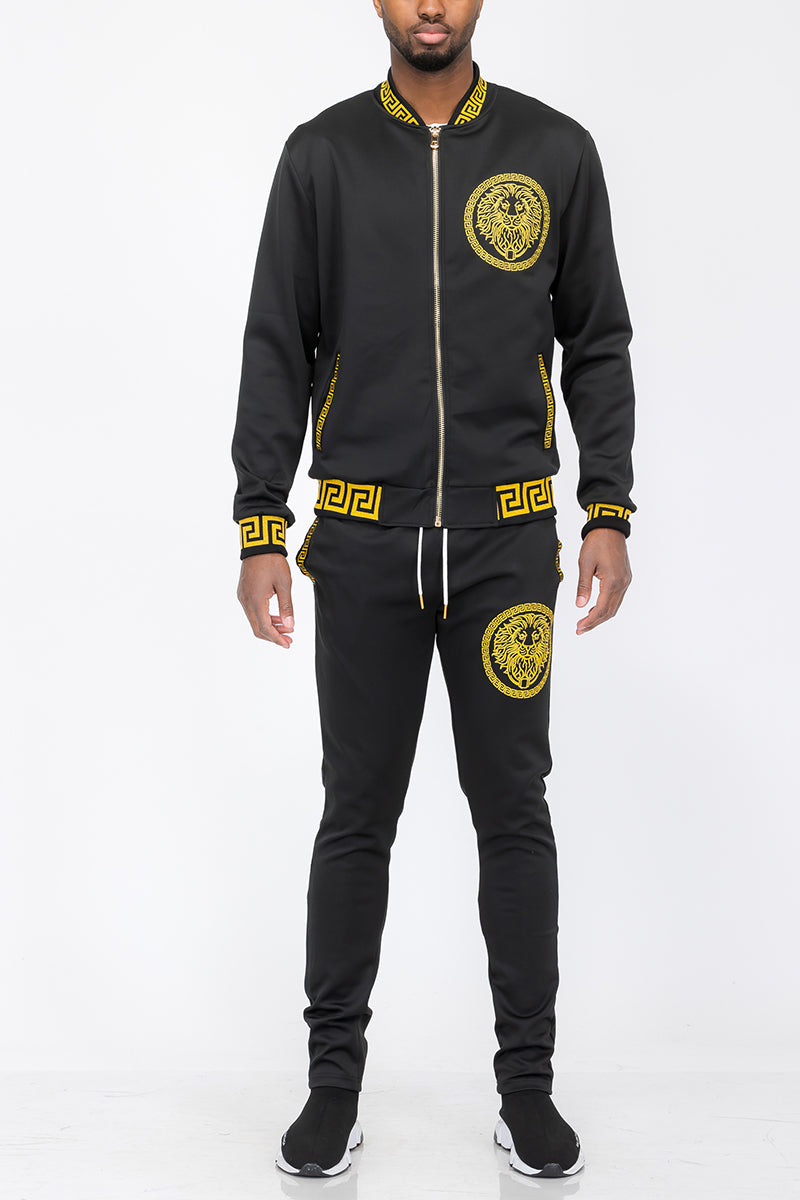 Black Lion Head Track Set for men by Lime Milo, featuring a stylish hoodie and joggers with lion graphic details.