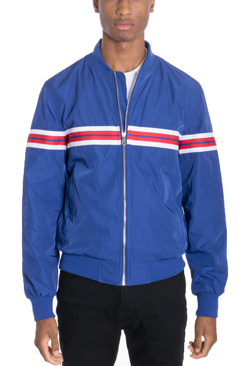 Lime Milo Dom Taped Bomber jacket with black tape accents, stylish and modern outerwear for casual wear.