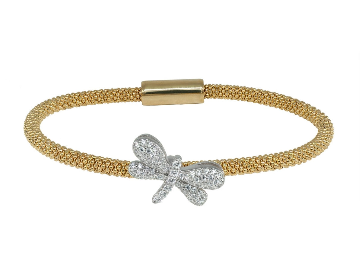 Gold plated Rose Chloe Fronay 122162G sparkling CZ dragonfly pendant bracelet, featuring intricate dragonfly design and elegant craftsmanship.