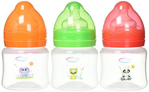Rose Chloe BornCare BCWS-162-3 4oz wide neck feeding bottle with silicone nipple, designed for newborn feeding.