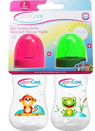 Rose Chloe BornCare BCWS-102-3 4oz feeding bottle with silicone nipple, clear plastic bottle for baby feeding, Parenthood accessory