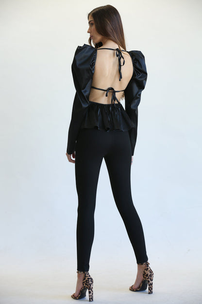 White Amphitryon Eva square neckline top with peplum waist, stylish women&