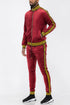 Lime Milo Status Velour Track Set for men, burgundy color, includes matching jacket and pants, soft velour fabric.