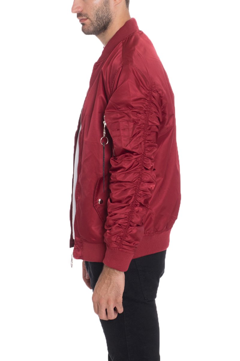 Lime Milo Flight Lined Bomber Activewear jacket in black with striped lining, front zipper, and ribbed cuffs and collar.