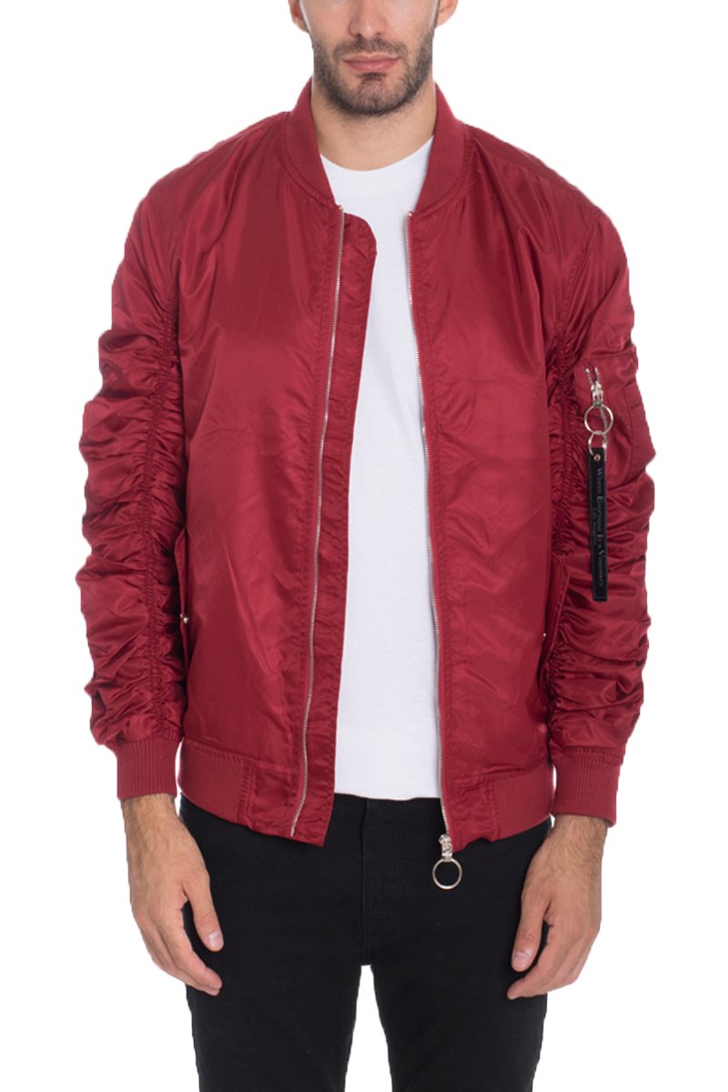 Lime Milo Flight Lined Bomber activewear jacket with white and black color blocking, shown on a hanger.