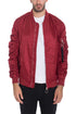 Lime Milo Flight Lined Bomber activewear jacket with white and black color blocking, shown on a hanger.