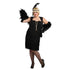 Rose Chloe Rubies Costumes adult flapper dress in black with fringe and bead details, perfect for vintage-themed parties.