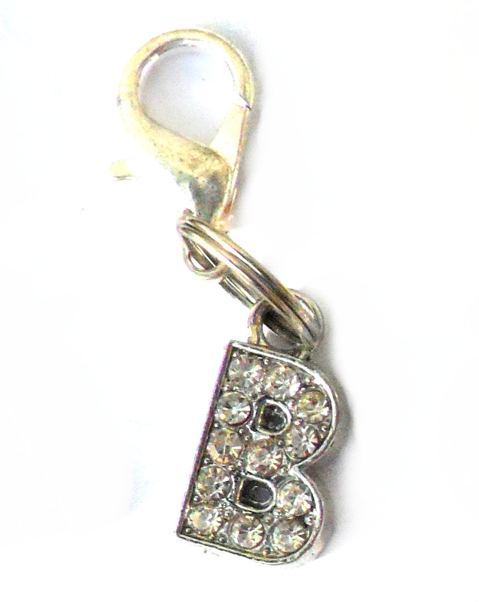 Salmon Oscar A-Z Crystal Letter pet charm attached to leash or collar, featuring sparkling crystal letter for pet accessories.