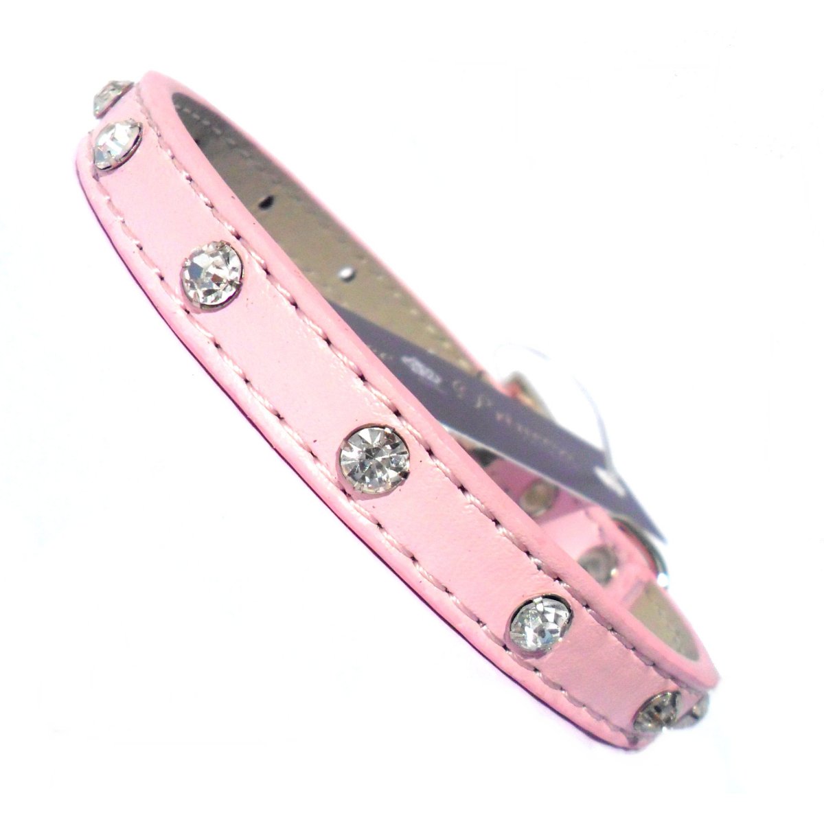 Pink baby diamante dog collar by Salmon Oscar, featuring rhinestone embellishments and a soft, adjustable petwear design.
