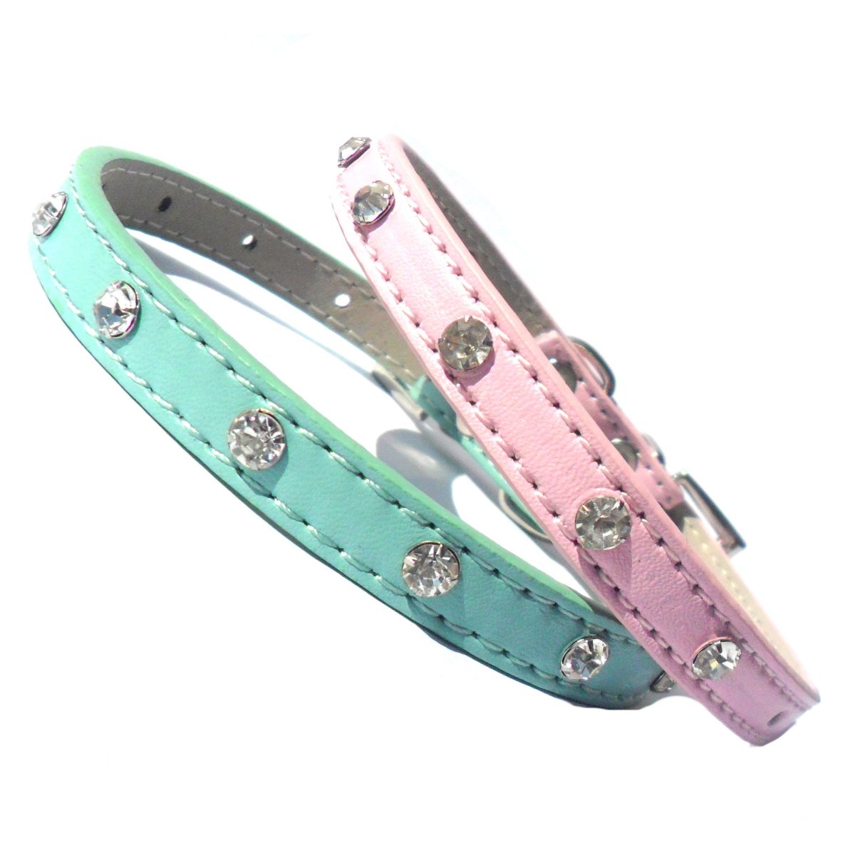 Pink baby diamante collar for small dogs by Salmon Oscar, featuring sparkling rhinestones on a delicate pet collar.
