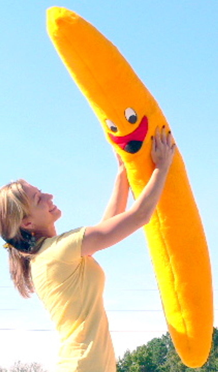 Large Ultramarine Eros giant plush banana, 5 feet tall, soft and colorful gift toy, ideal for fun or quirky decor.