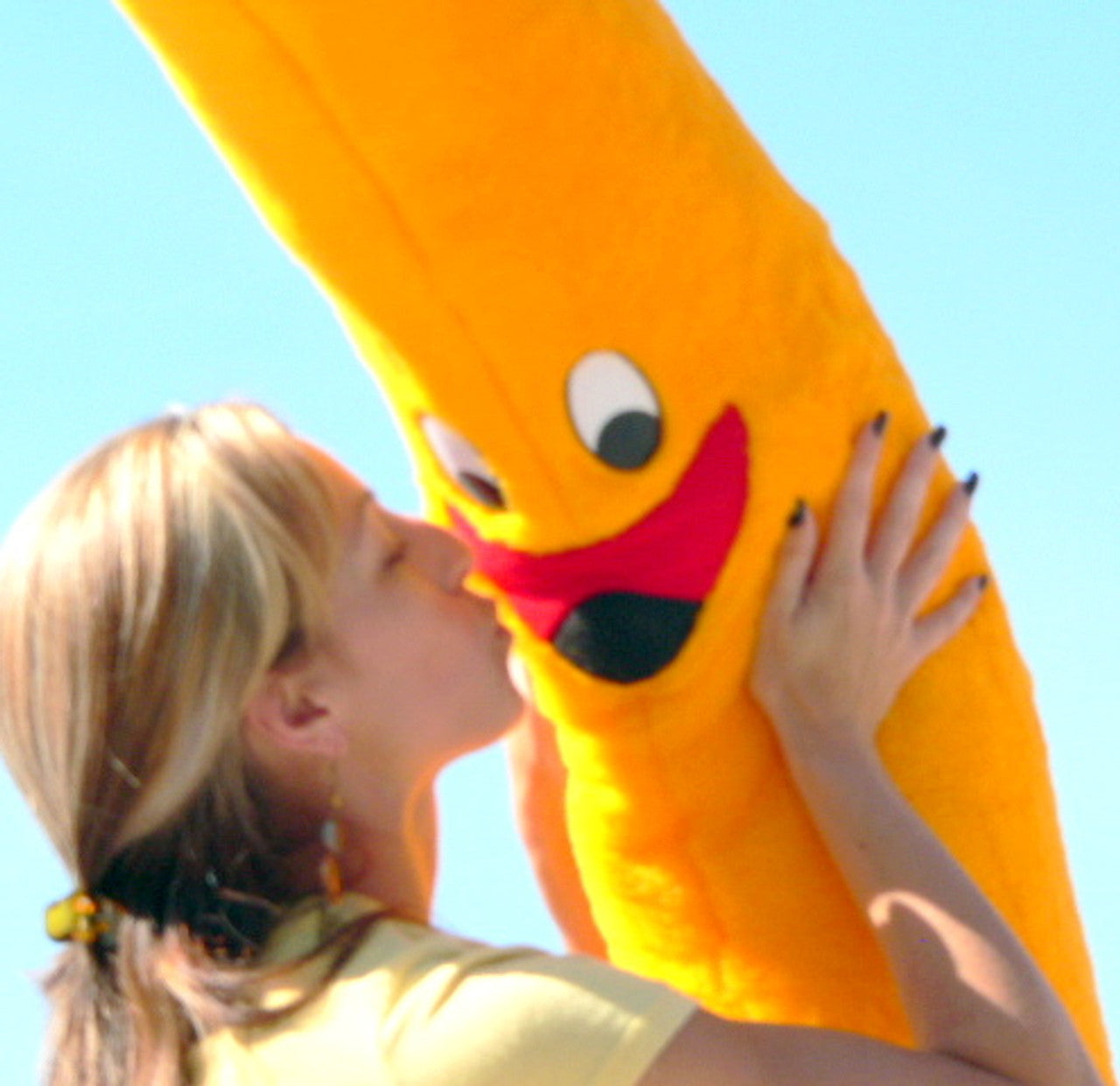 Large Ultramarine Eros giant stuffed banana plush, 5 feet tall, soft and colorful gift for fans of oversized plush toys.