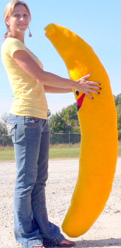 Large Ultramarine Eros giant stuffed banana plush, 5 feet tall, soft and colorful gift toy, perfect for display or cuddling.