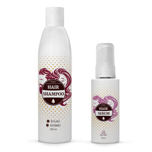 Sangria Poppy calming hair shampoo and balsam set with soothing formula, gentle for all hair types, in a sleek haircare bottle.