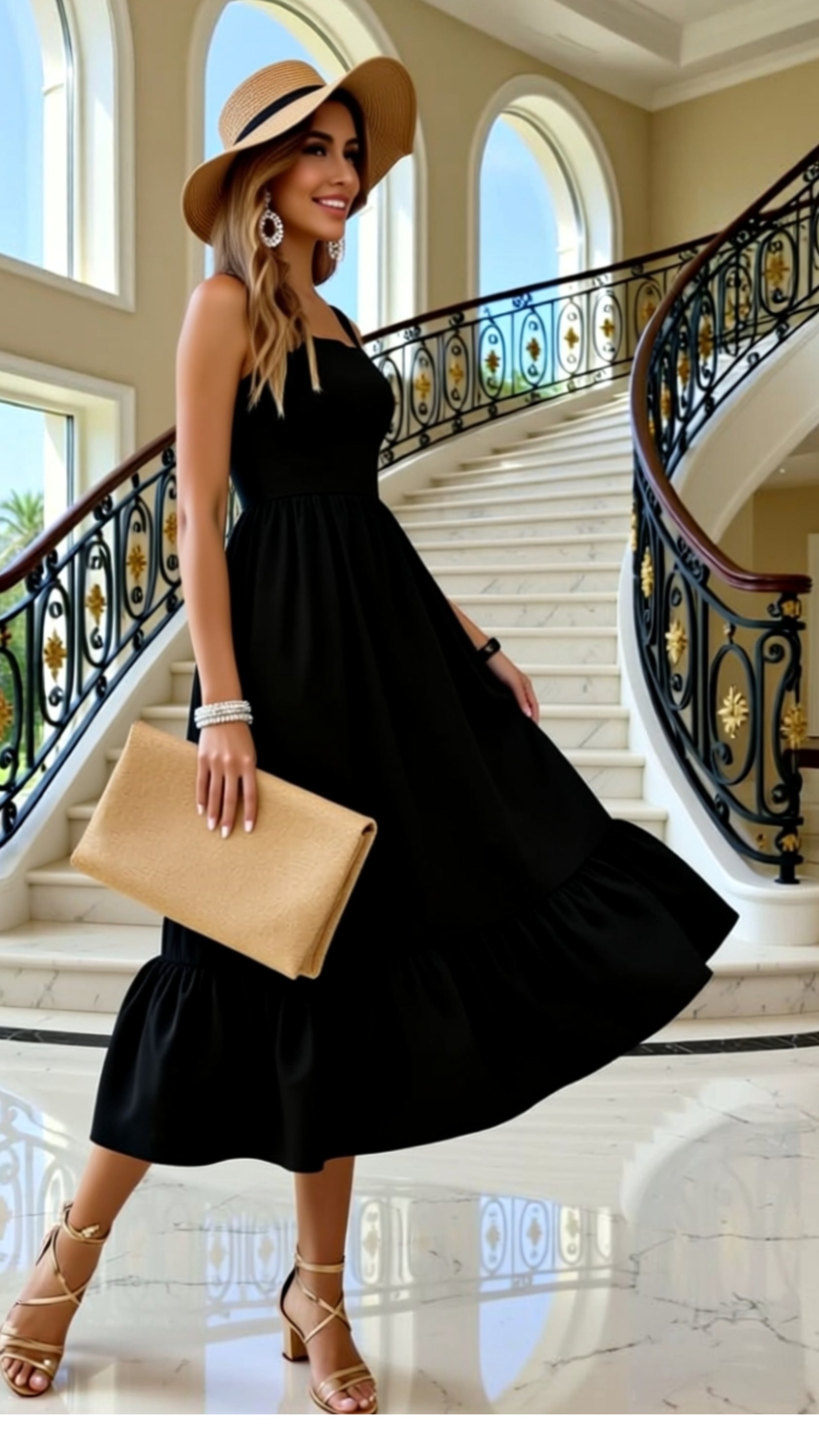 Black strapless dress from Fuchsia Erebus, styled with a handbag, featuring elegant fabric and a sleek, modern design.