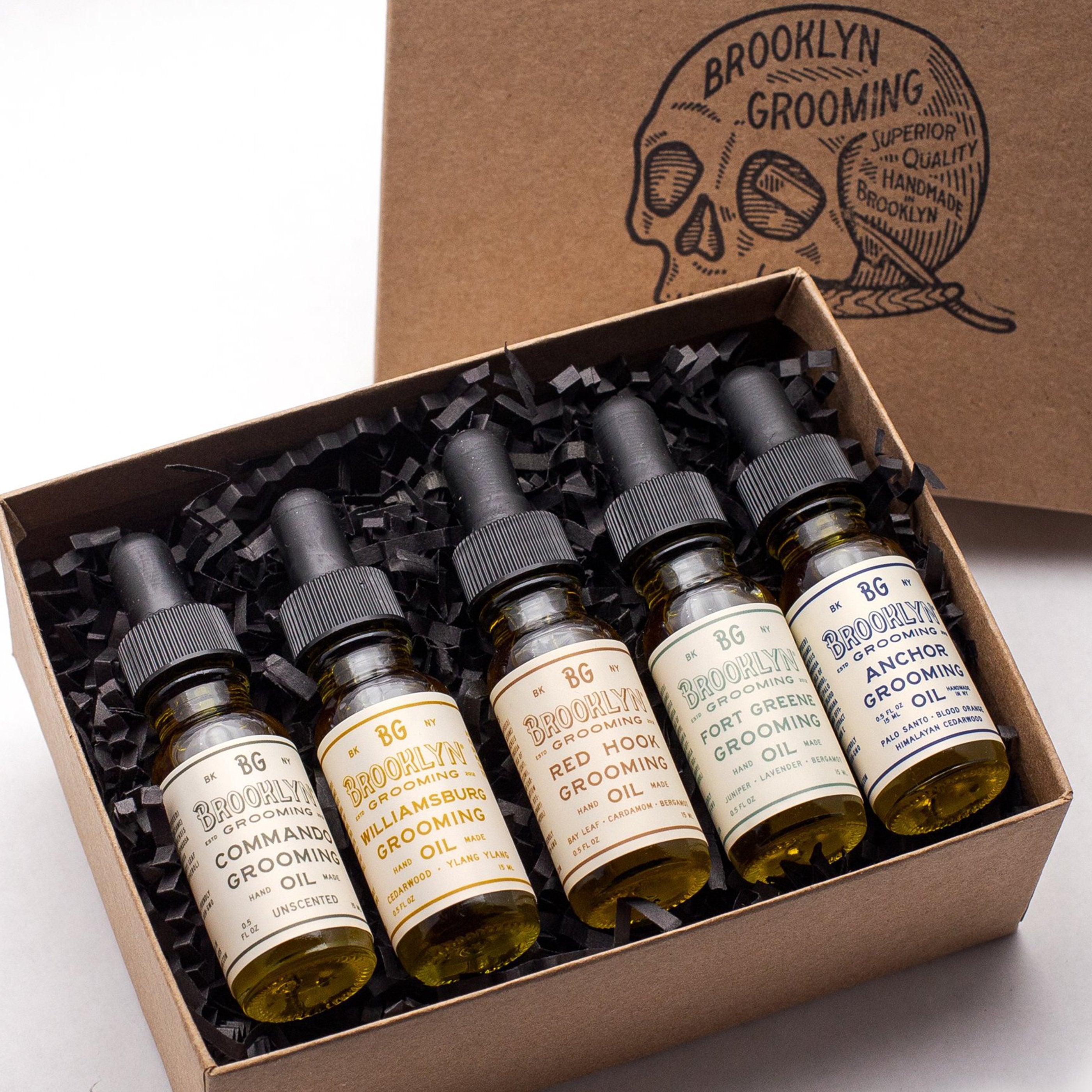 Lime Windroot grooming oil sampler kit featuring small skincare bottles for beard and facial grooming.