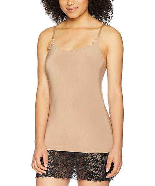 Beige Melanter CamiLong blouse with black accents, lightweight tops and blouses for casual or stylish wear.