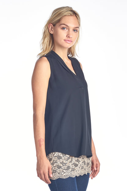 Beige Melanter CamiLong short-sleeve top with black accents, front view showcasing its stylish design and fitted silhouette.