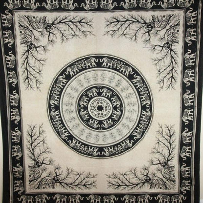 Black tigers and elephants majestic beasts tapestry by Silver Hestia, vibrant home decor featuring wild animal imagery.