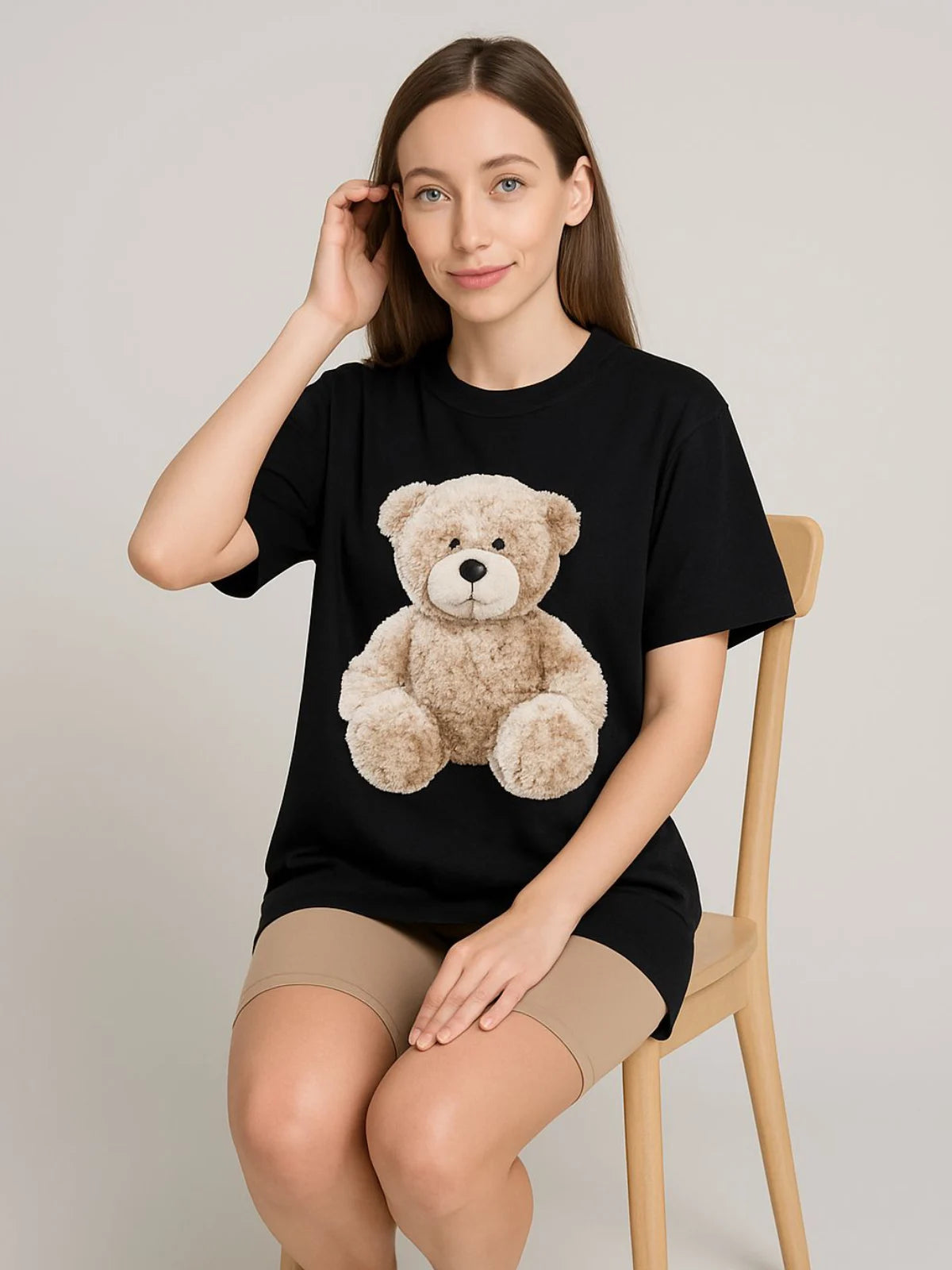 Black ladies oversized teddy bear t-shirt by Coffee Diomedes, casual women&