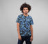 Blue camo sublimation adult T-shirt by Sky Felix featuring a vibrant camouflage pattern and comfortable fit.
