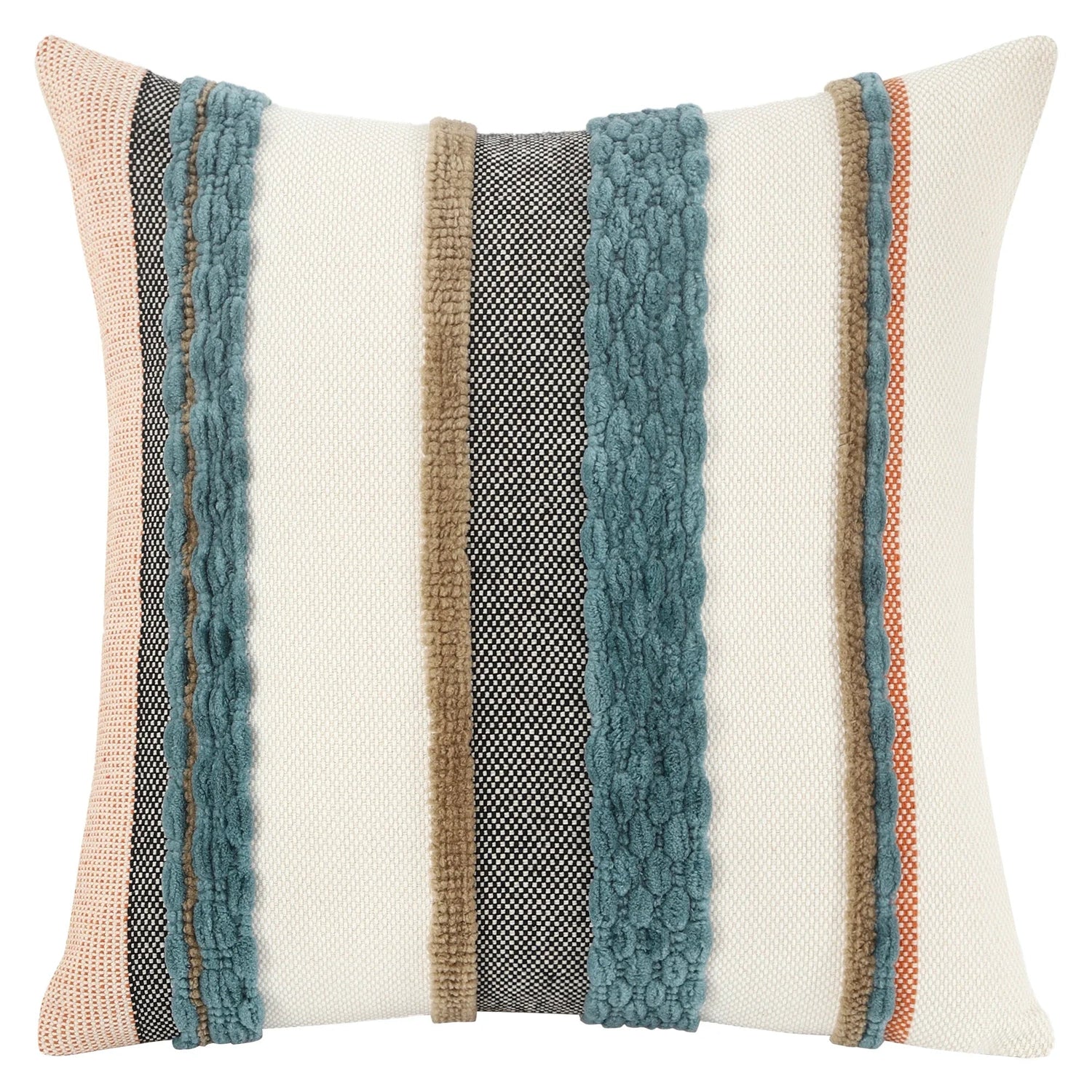 Blue boho striped chenille throw pillowcases by Copper Pallas, soft textured textile covers for cozy home decor.