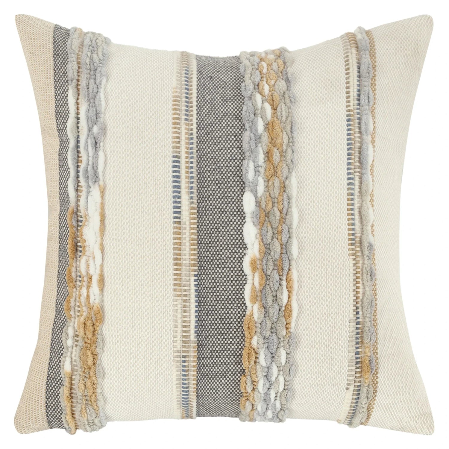 Silver boho striped chenille throw pillowcases by Copper Pallas, soft textured textile covers for cozy decor.