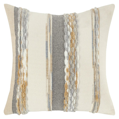 Silver boho striped chenille throw pillowcases by Copper Pallas, soft textured textile covers for cozy decor.