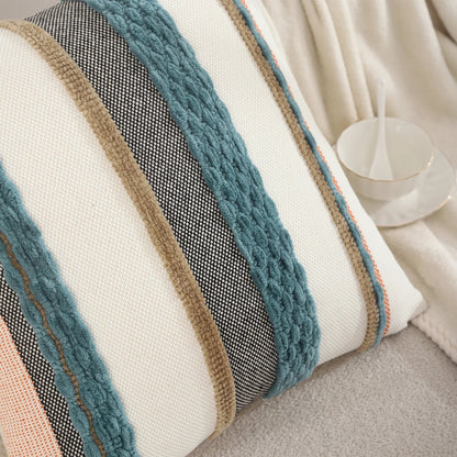 Blue boho striped chenille throw pillowcases by Copper Pallas, soft textured textile covers for cozy decor.